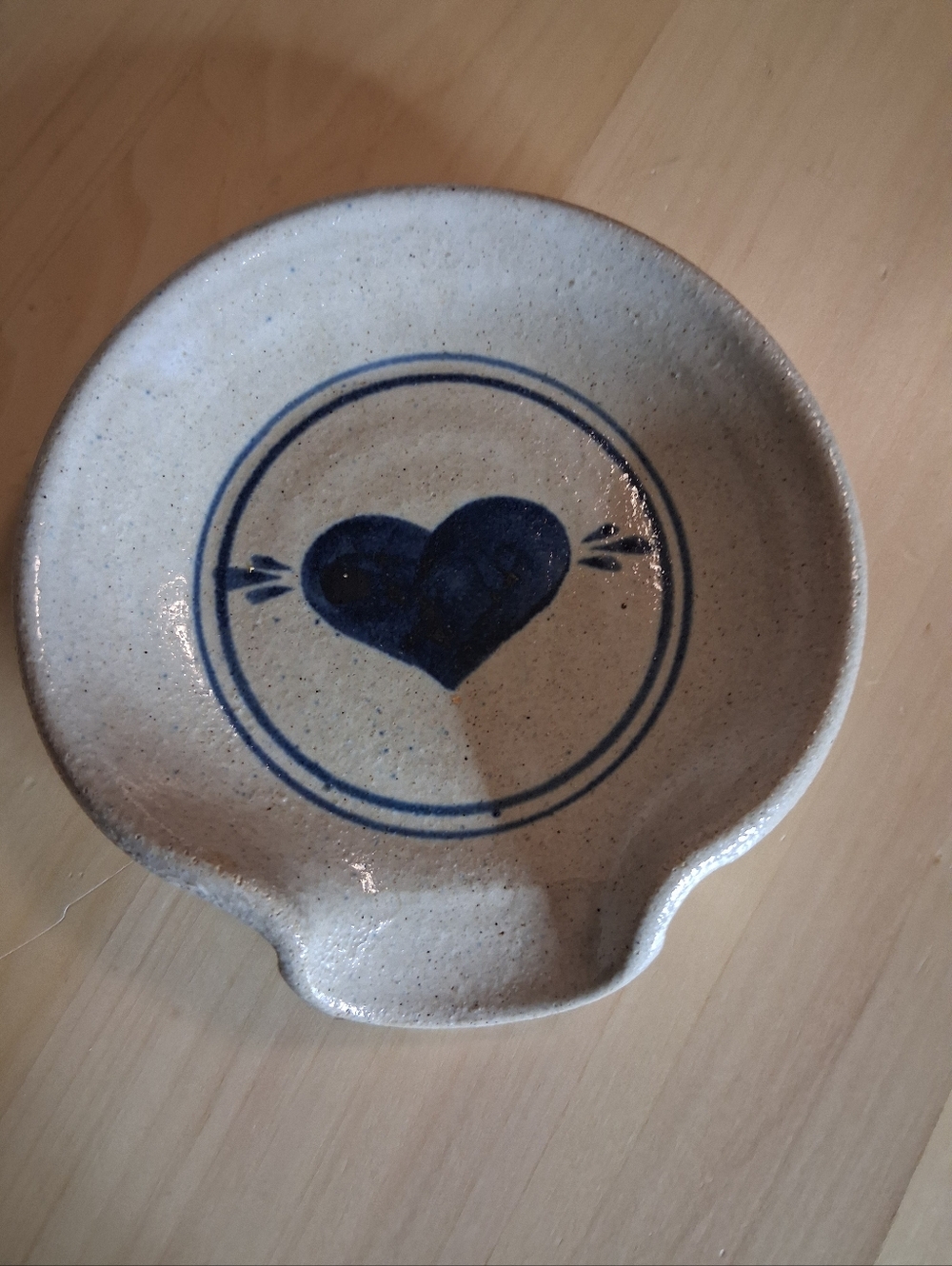 Handmade Ceramic Heart Dish Spoon Rest in Blue and Gray 5.5 inches